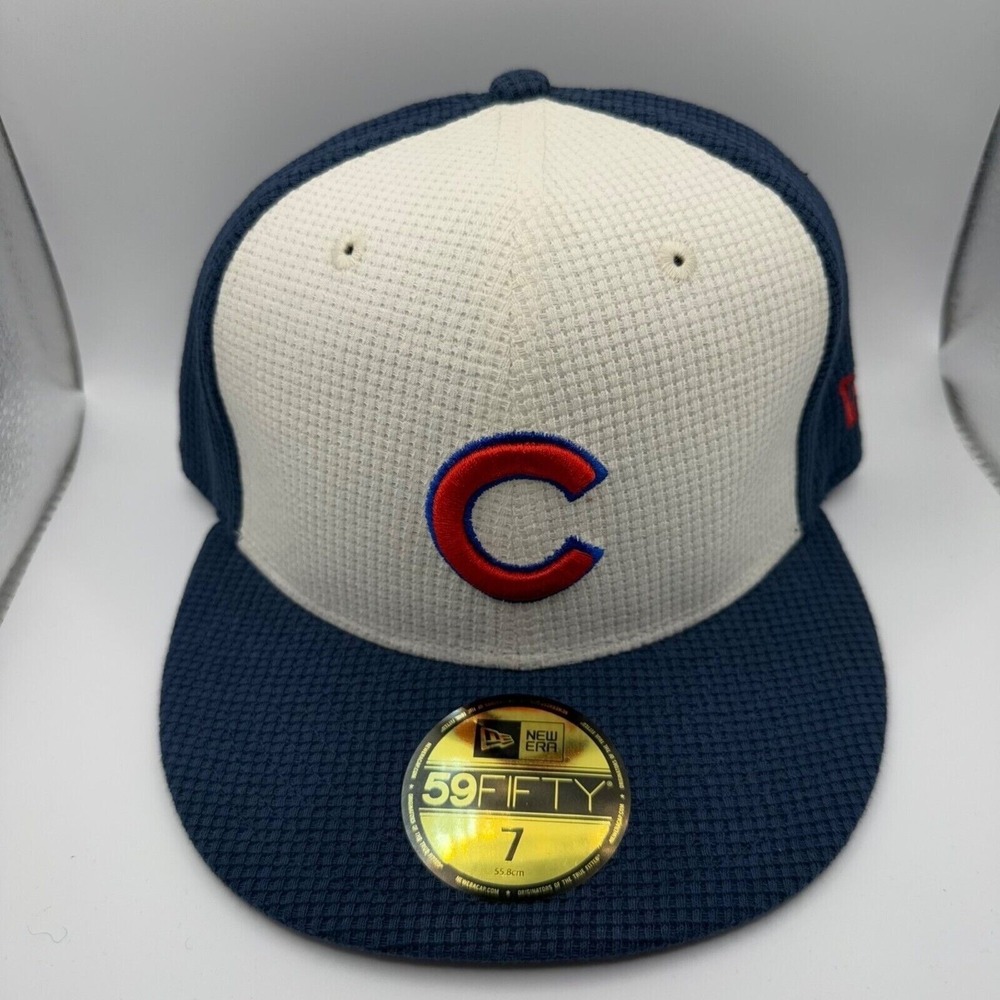 New Era‎ 59FIFTY Chicago Cubs Thermal Front Fitted Hat Size 7 Navy/White New
